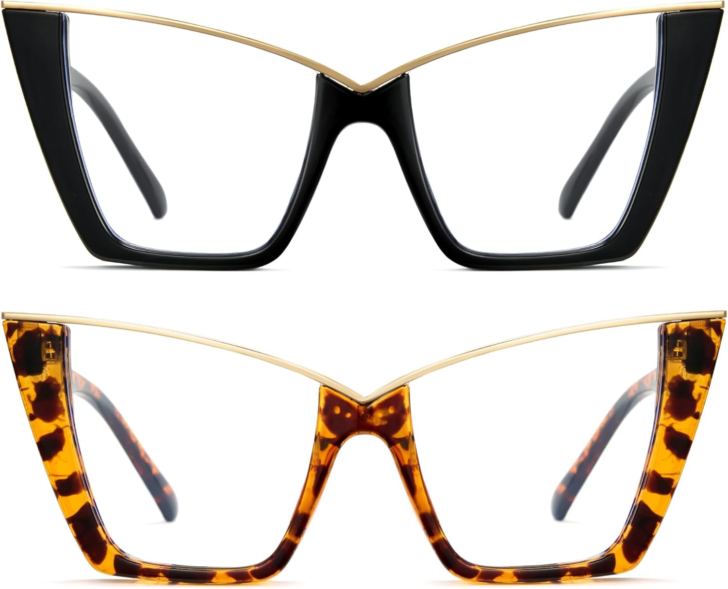 Cyxus 2 Pack Oversized Cat Eye Blue Light Glasses for Woman Reduce Strain UV Protection Stylish Fake Glasses