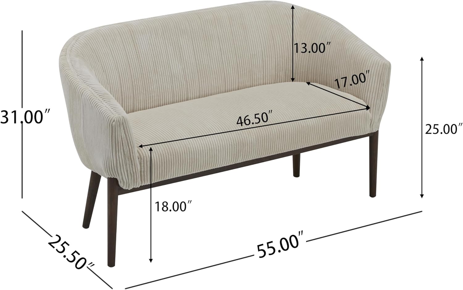 Christopher Knight Home Irelia Corduroy Recessed Arm Loveseat, Comfy Upholstery 2 Seater Sofa, Wooden Frame Living Room Chair, Mid-Century Modern Soft Seating Lounge Sofa, Beige + Walnut
