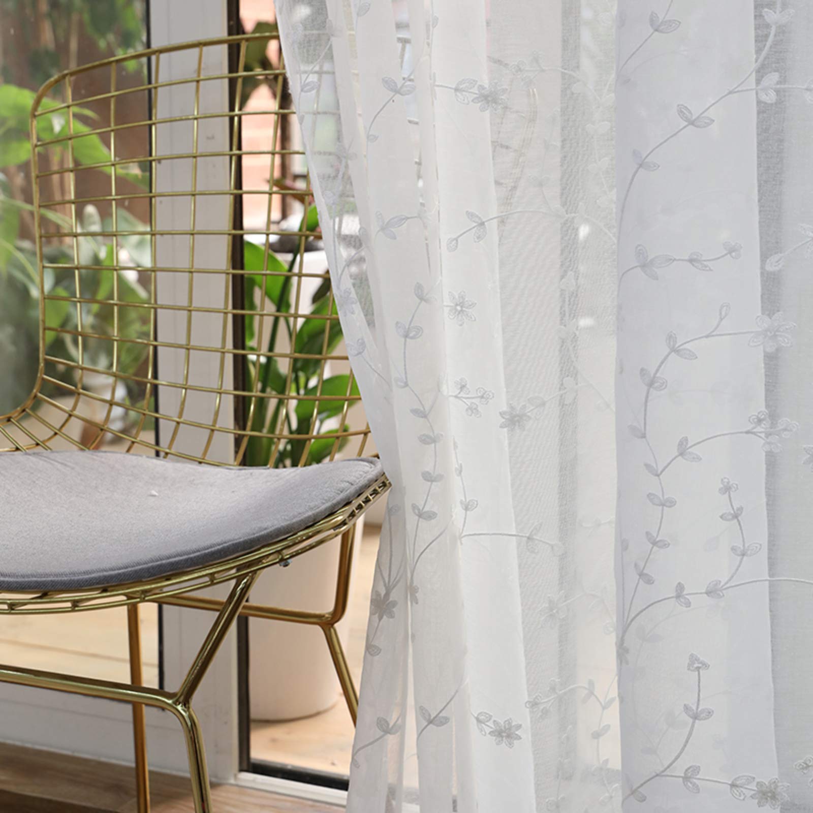 Rideau floral transparent blanc filtrage de la lumière en lin semi-pure