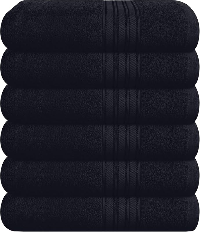 BOUTIQUO Conjunto com 6 toalhas de mão de algodão, 40,64 x 60,96 cm, pretas