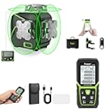 Huepar Laser Level 360 Self Leveling, 3x360° Green Cross Line Laser with LCD Screen and 393Ft Red Single Laser Distance Measure, 3D Bluetooth Pulse Mode Laser Tool - S03CG & LM120
