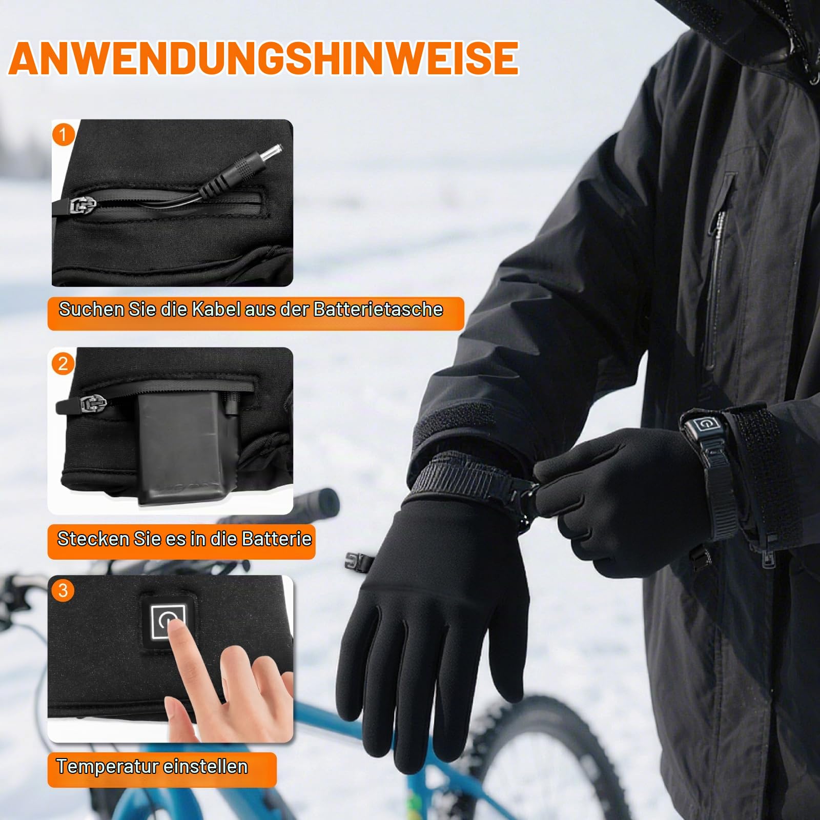 seenlast Beheizbare Handschuhe Damen Herren, 3 Heizstufen Wasserdicht Touchscreen Winterhandschuhe für Wintersport, Motorrad, Skifahren, Klettern,Wandern