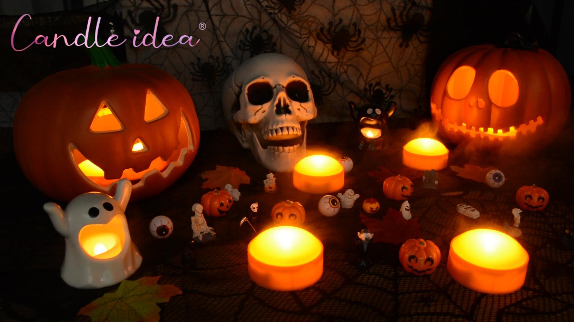 Image of 8 PCS Halloween Pumpkin LED Lights with Remote Timer Bright Flickering Battery Operated Jack-O-Lantern Electric Flameless Candles for Halloween Decorations Gift Supplies Orange Color