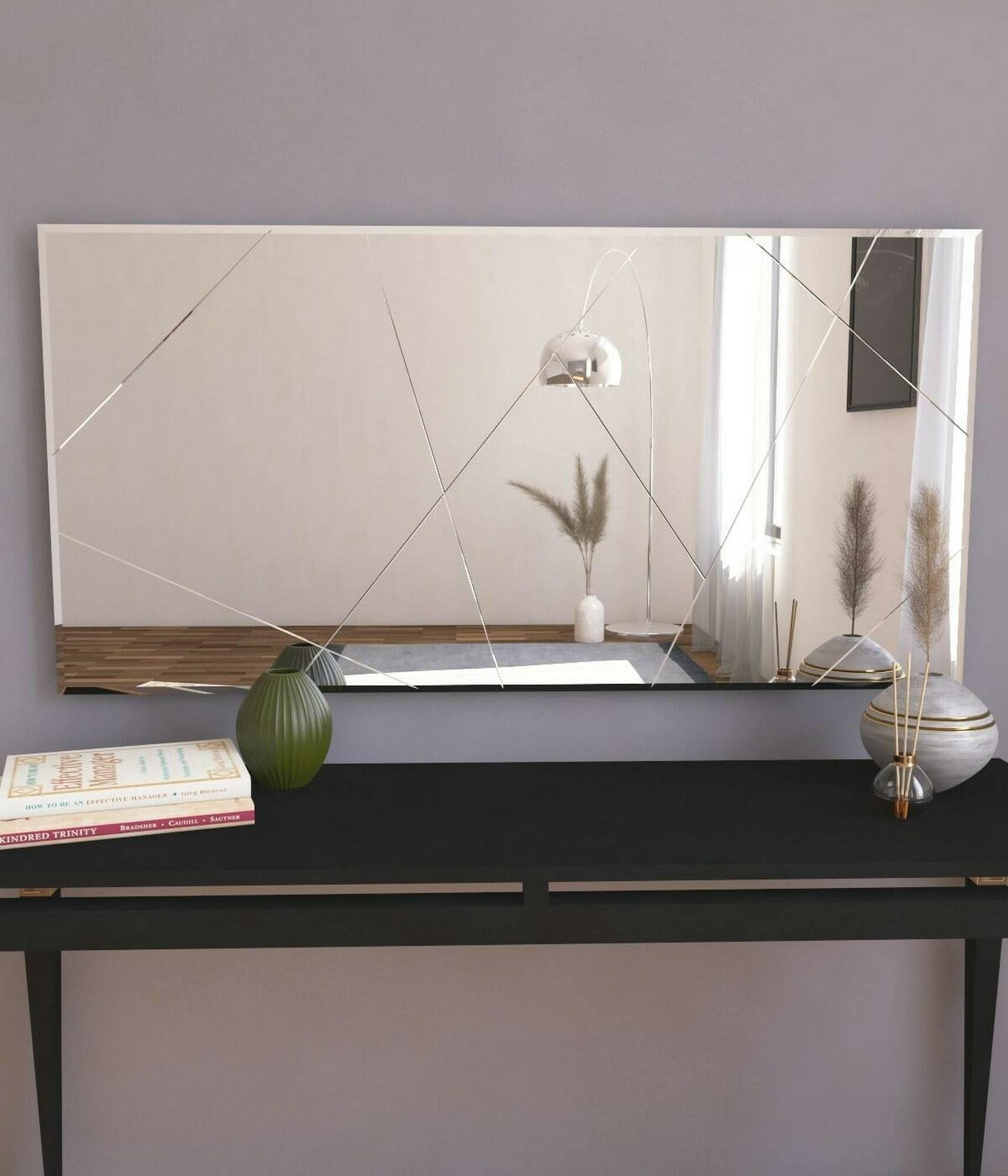 Dmora - Specchio Rana, Specchiera, Articolo d'arredo a muro, Decorazione con specchio, 120x2h60 cm, Bianco