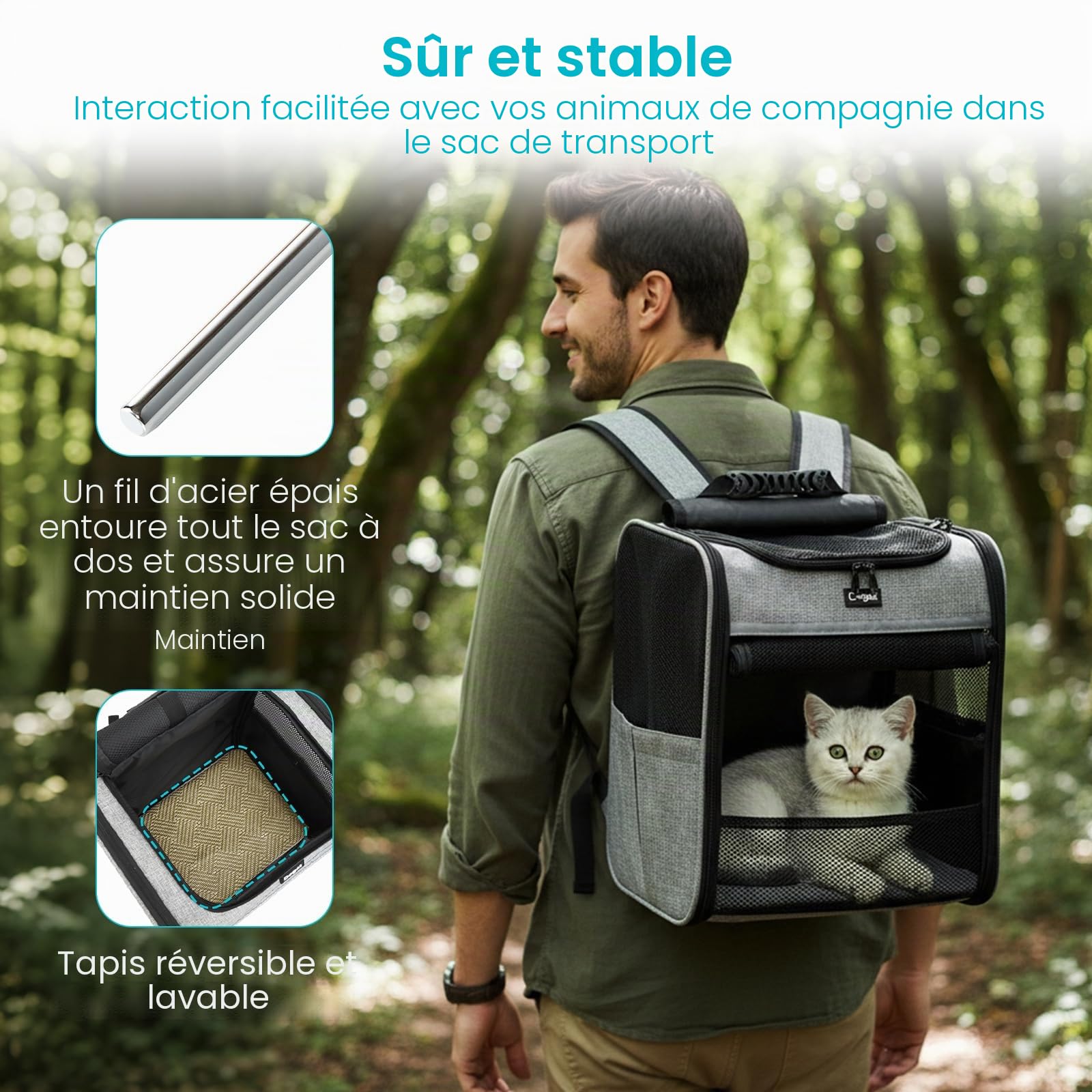 Sac à Dos de Transport pour Chat et Chiot, Sac à Dos de Transport, Camping, randonnée, Portable, Respirant pour Chats et Chiens de Taille Moyenne, Petite, Gris