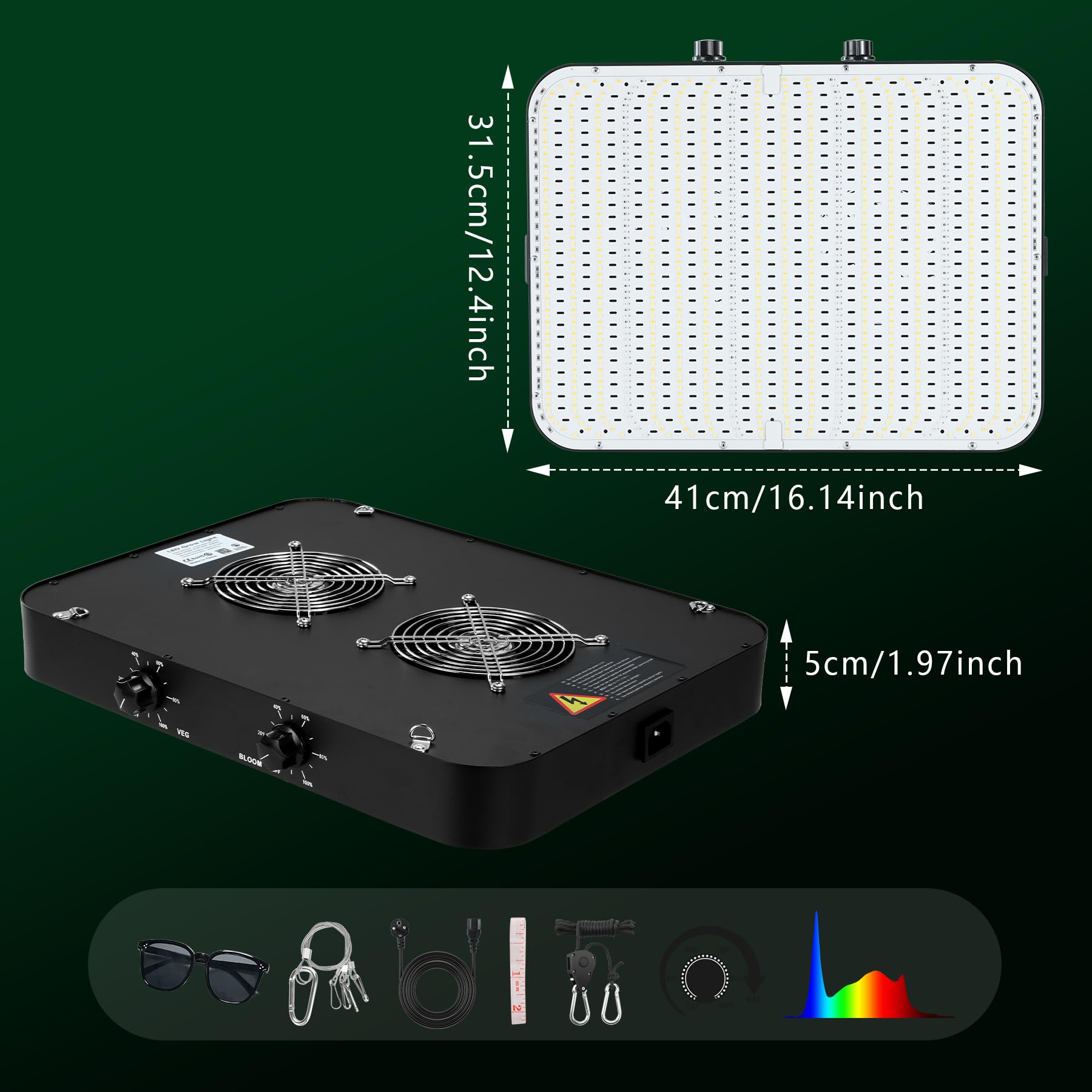 2000w Lampada per Piante, Dual Dimming VEG BLOOM Dual Mode, Lampada Coltivazione LED, con 1140 LEDs, Grow Light Spettro Completo per Grow Tent, Crescita idroponica, Verdure Fiore(Scheda Quantum)
