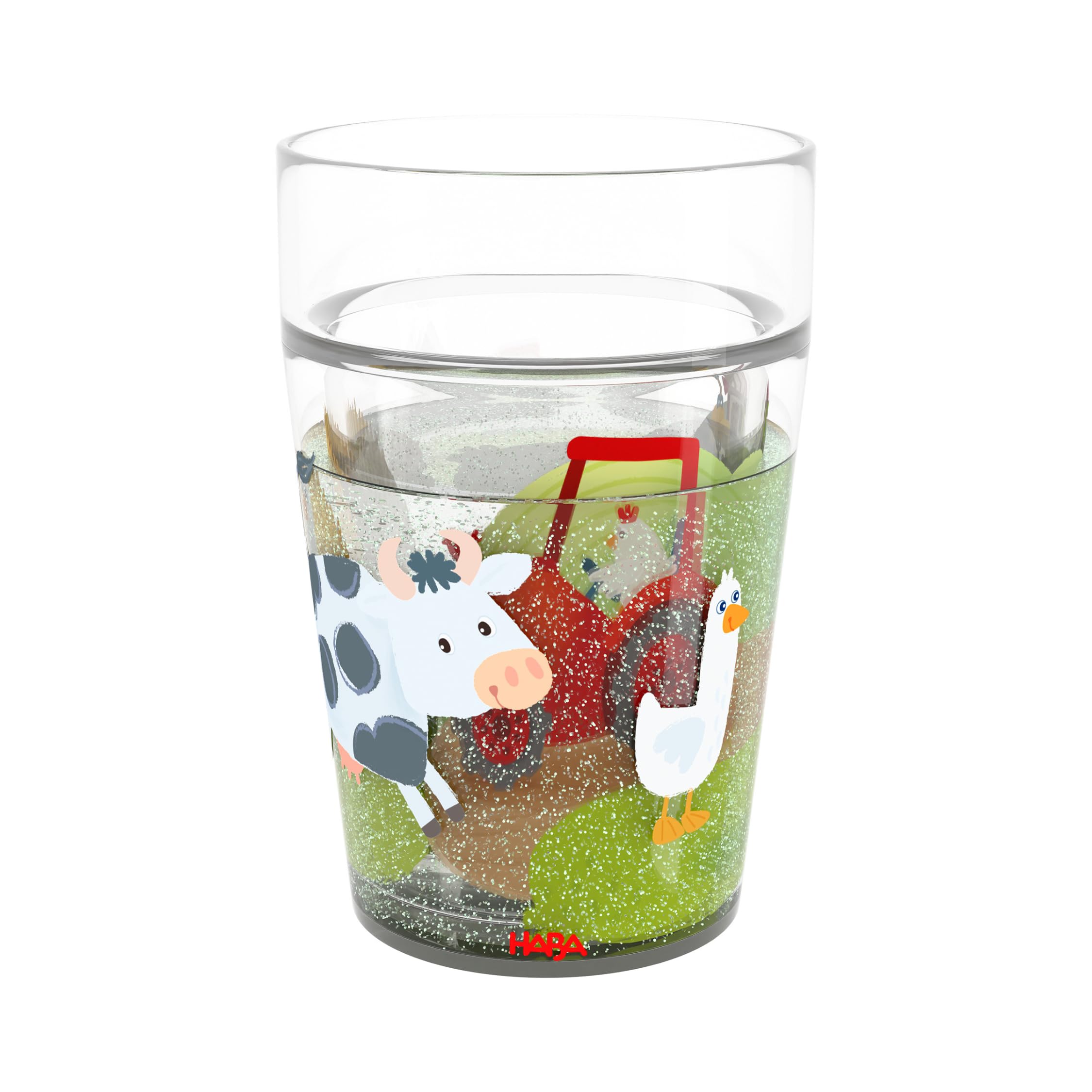 HABA Gobelet à paillettes Ferme – Verre enfant à effet scintillant, motifs animaux, pour l’eau, jus ou thé – incassable, facile à saisir, dès 2 ans – 2012447002