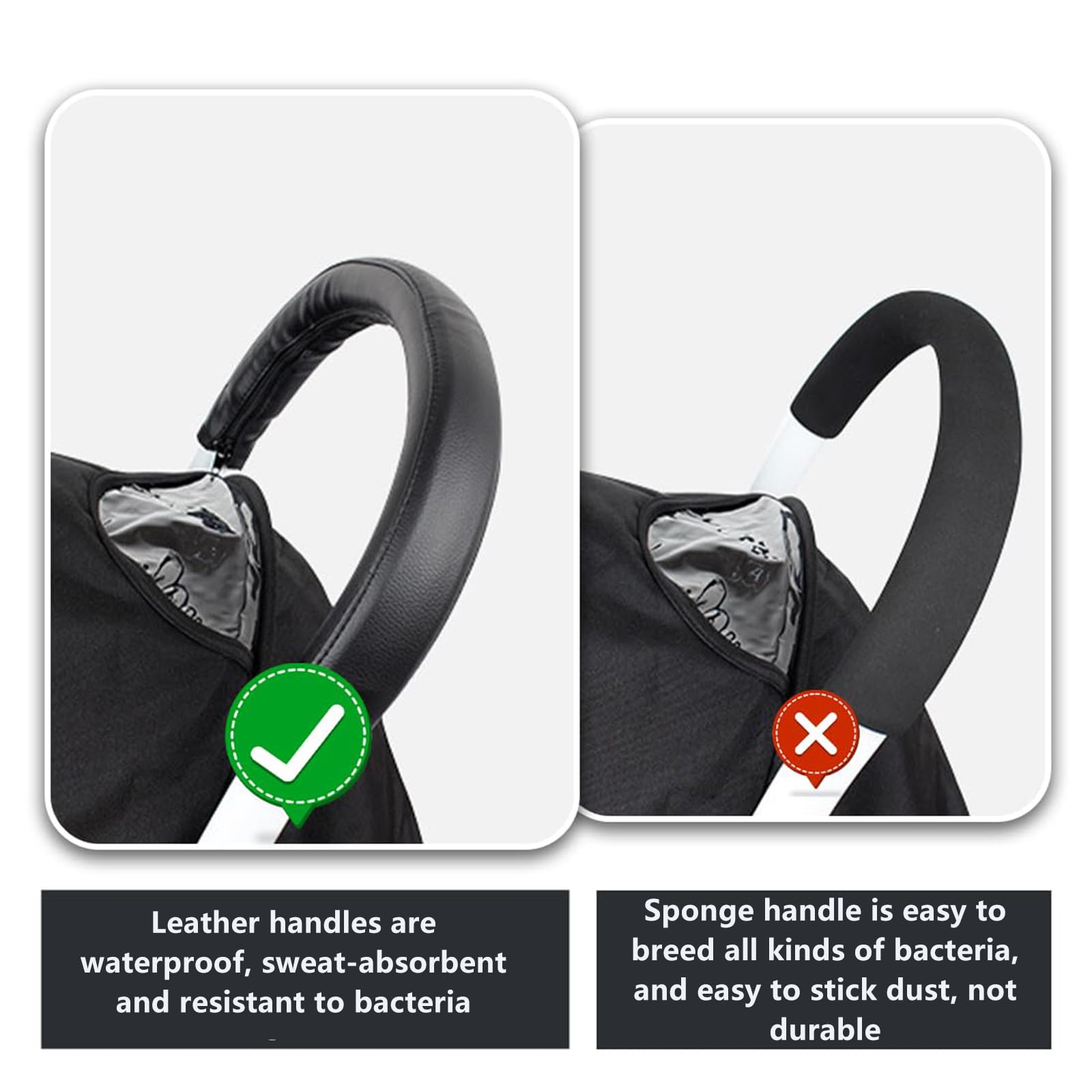 2 Piezas Funda Manillar Carro Bebe Universal, Funda Manillar Carro Bebe, Funda para Cochecito de Cuero PU, Cochecito Funda Manilla, con Cremallera, para La Mayoría de Los Cochecitos