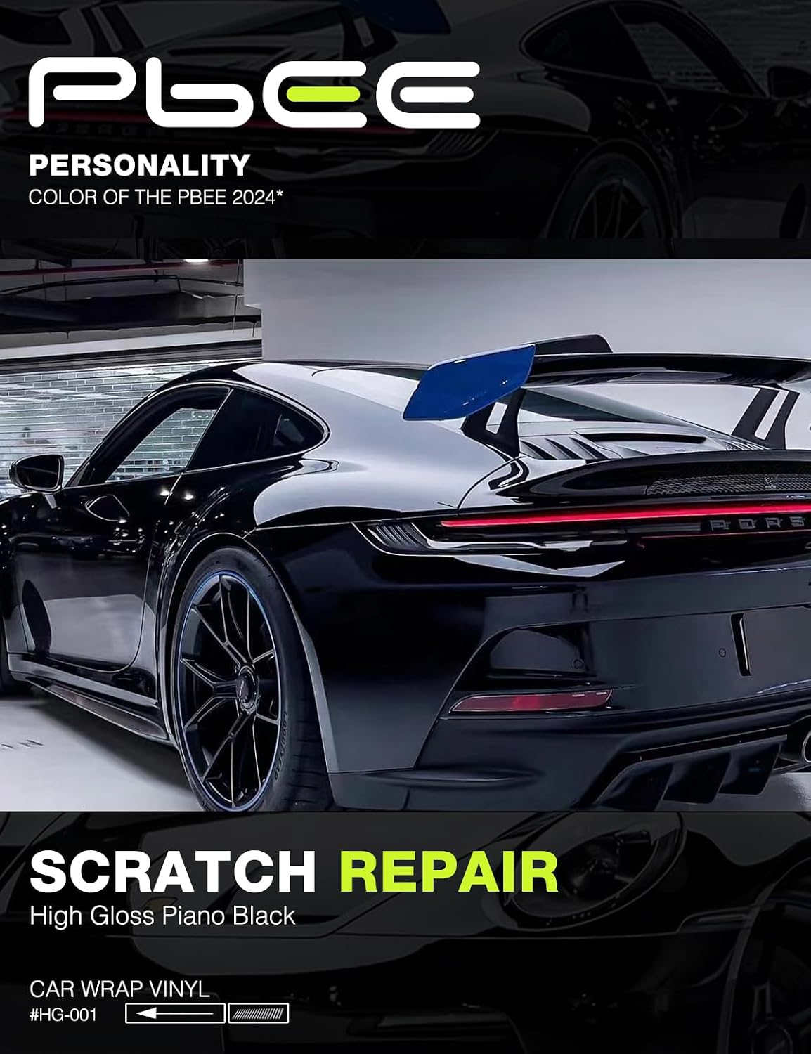 PBEE Self-Healing Gloss Black Vinyl Wrap, 2.5ft x 5ft