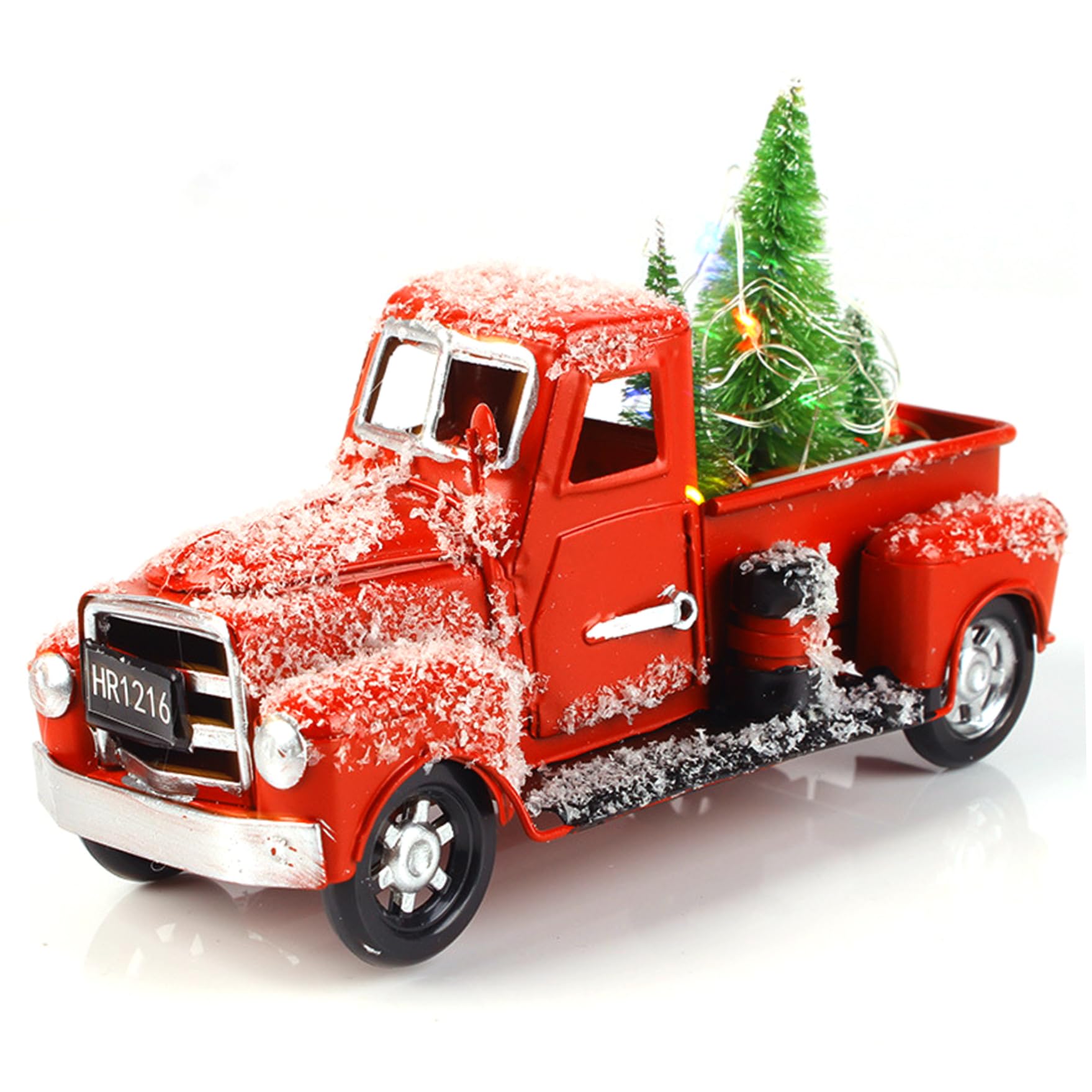 Camion rouge de Noël en métal avec sapin : le cadeau rétro idéal à offrir