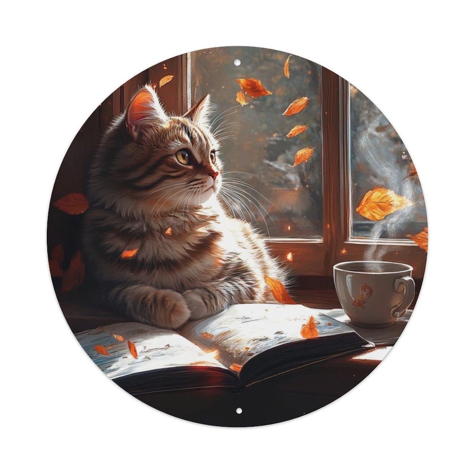 Animal Artwork Kitten by The Window Vintage Metal Tin Sign Plaque Wall Decor for Cafe, Club Bar, Office, Garden Metal Poster 8x8Inch