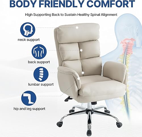 Miniatura 5 de Silla de oficina ergonómica moderna, silla giratoria de piel sintética, silla ejecutiva de escritorio para computadora con reposabrazos acolchados y