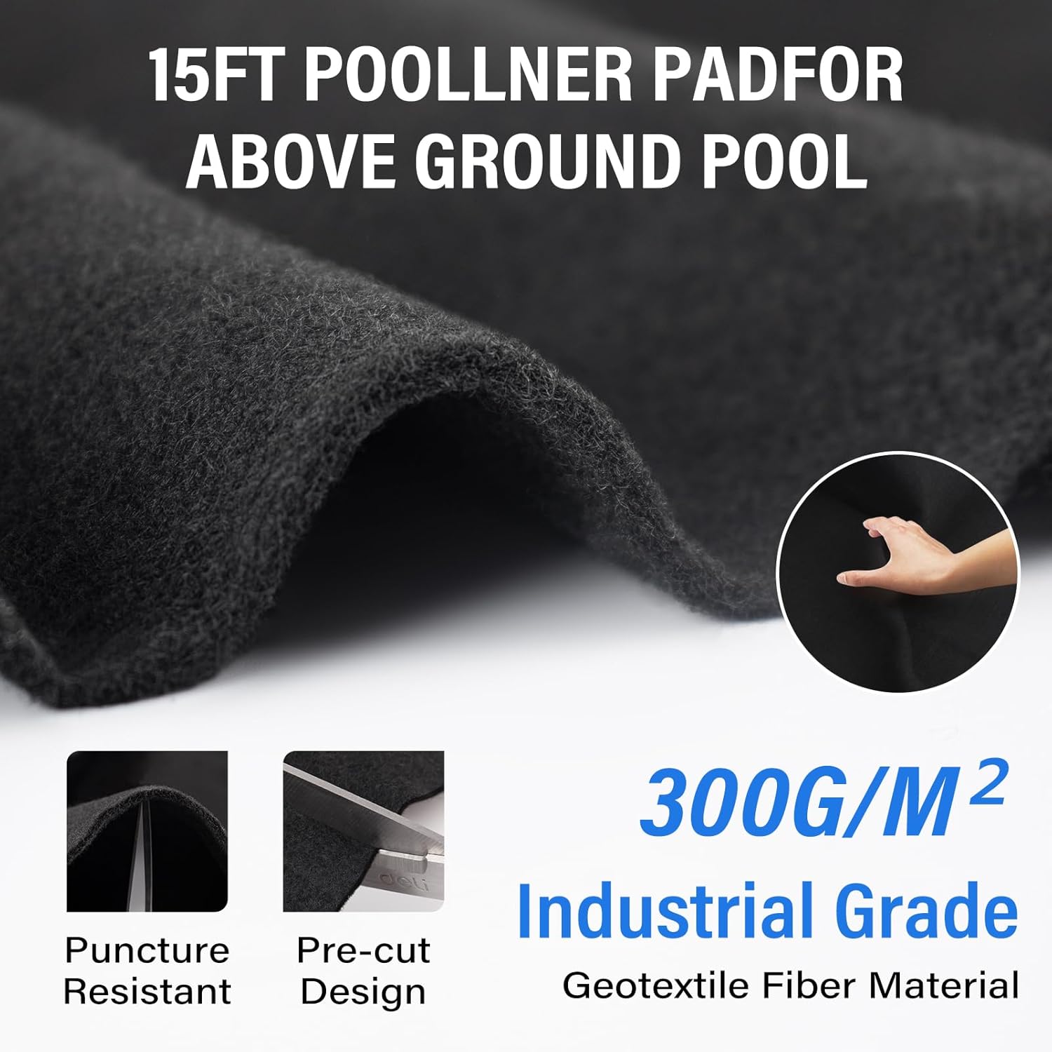 2 Pieces 15FT Pool Liner Pad,185g/㎡ Density Blue Heavy Duty Round Pool Ground Cloths and 300G/M² Black Pool Liner Pad for Above Ground Swimming Pools,Puncture Protection,Extend Liner Life