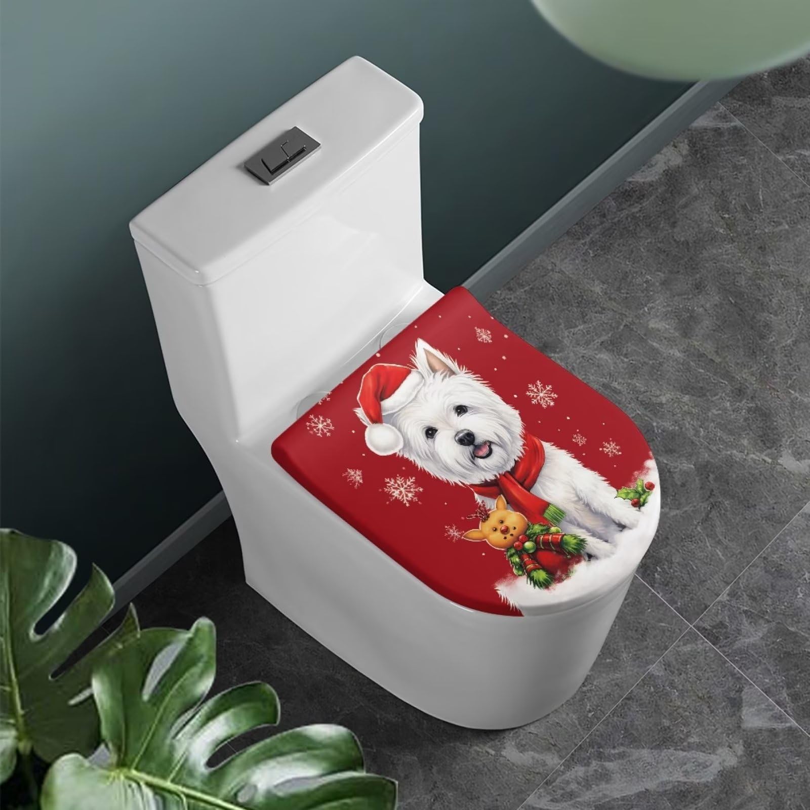 Zanxiantu Christmas Dog Toilet Lid Cover Washable Spandex Toilet Lid Seat Covers for Bathroom Toilet Seat Protective Covers