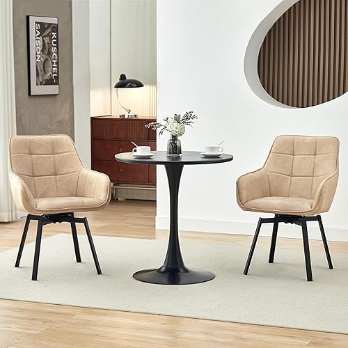 Miniatura 2 de TUKAILAi Juego de 2 sillas de comedor giratorias, tapizadas de piel sintética, sillas decorativas de mediados de siglo con patas de metal, silla