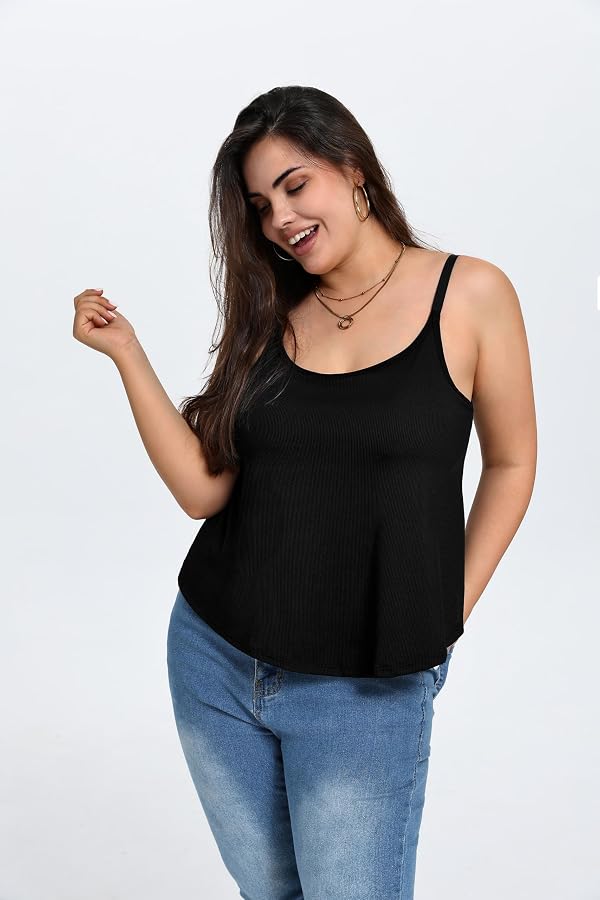 DAGGLOSA Plue Size Basic Women's Tank Top Built-in Bra Cami Top Black by DAGGLOSA - Used condition - Image 3