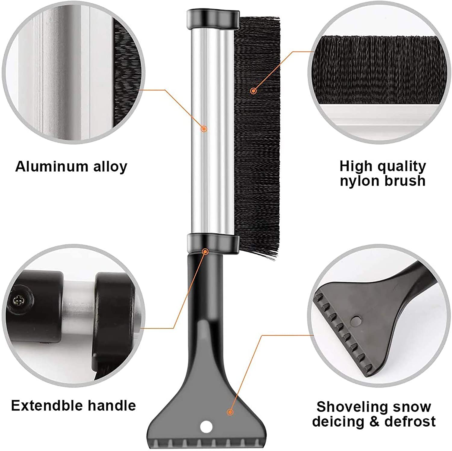 XMING Cepillo de Limpieza de Coches 2 en 1, raspador de Hielo, Pincel de Nieve, Cepillo de Nieve retráctil, raspador de Hielo y Cepillo de Nieve for automóviles, Camiones y SUBO Vs (Plata)