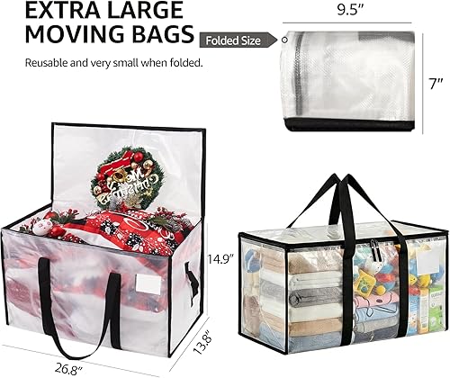 Miniatura 3 de Moving Bags Heavy Duty Extra Large, Alternative for Moving Boxes & Moving Supplies,Clear Storage Bins with Lids, Plastic Packing Tote, Storage Bags