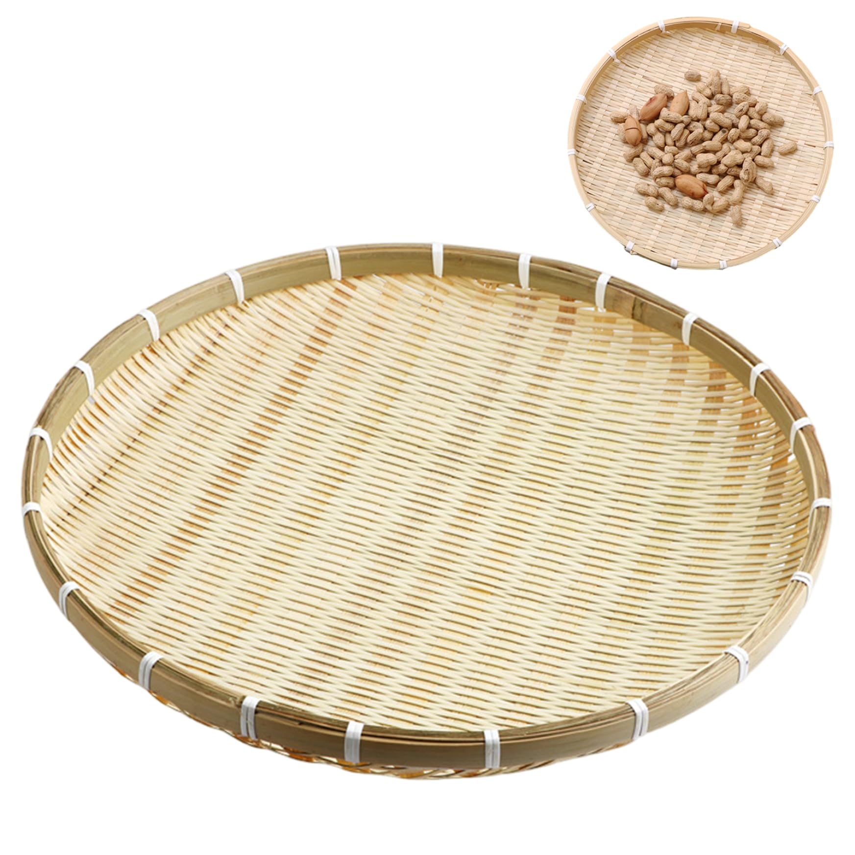 Plateau tissé Rond Plat en Bambou de 42 cm - Van de Rangement Alimentaire Hermétique sans Trou