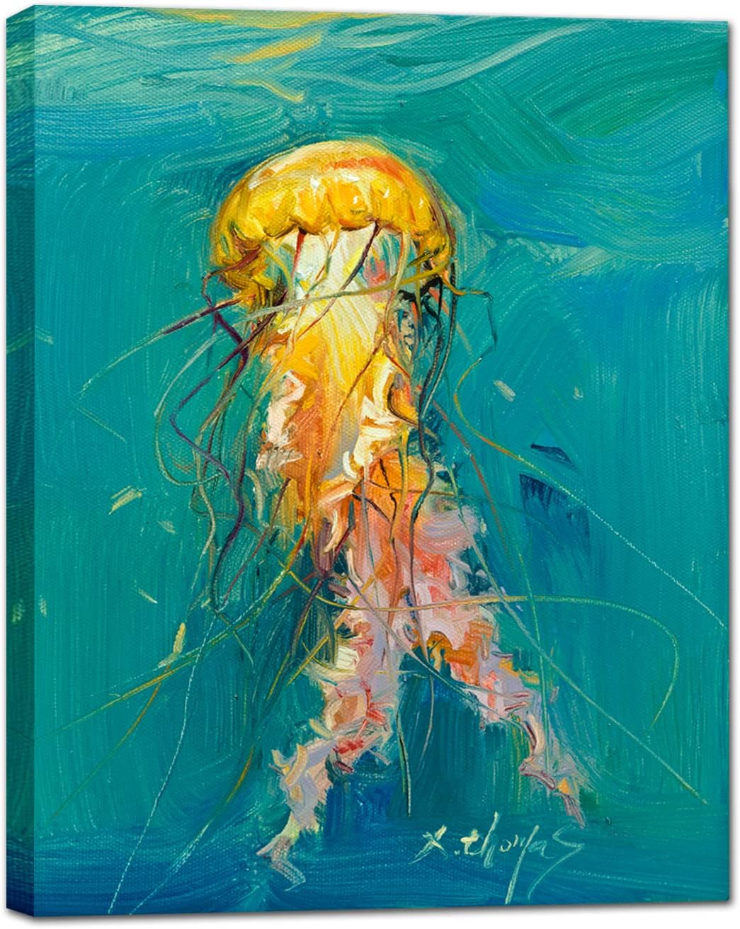 Ocean Jellyfish Canvas Wall Art Teal Nautical Coastal Decor