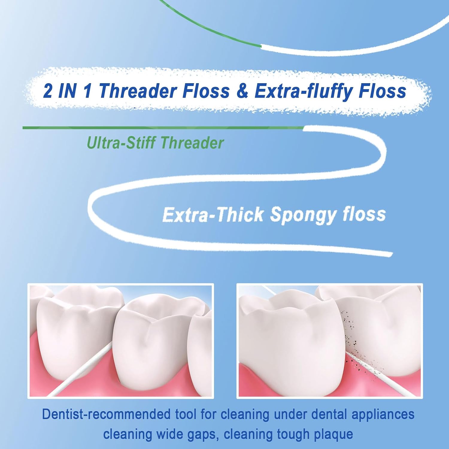 2 in 1 Threader Floss for Braces, Bridges, Implants, 150 Pre-Measured, Mint image 4