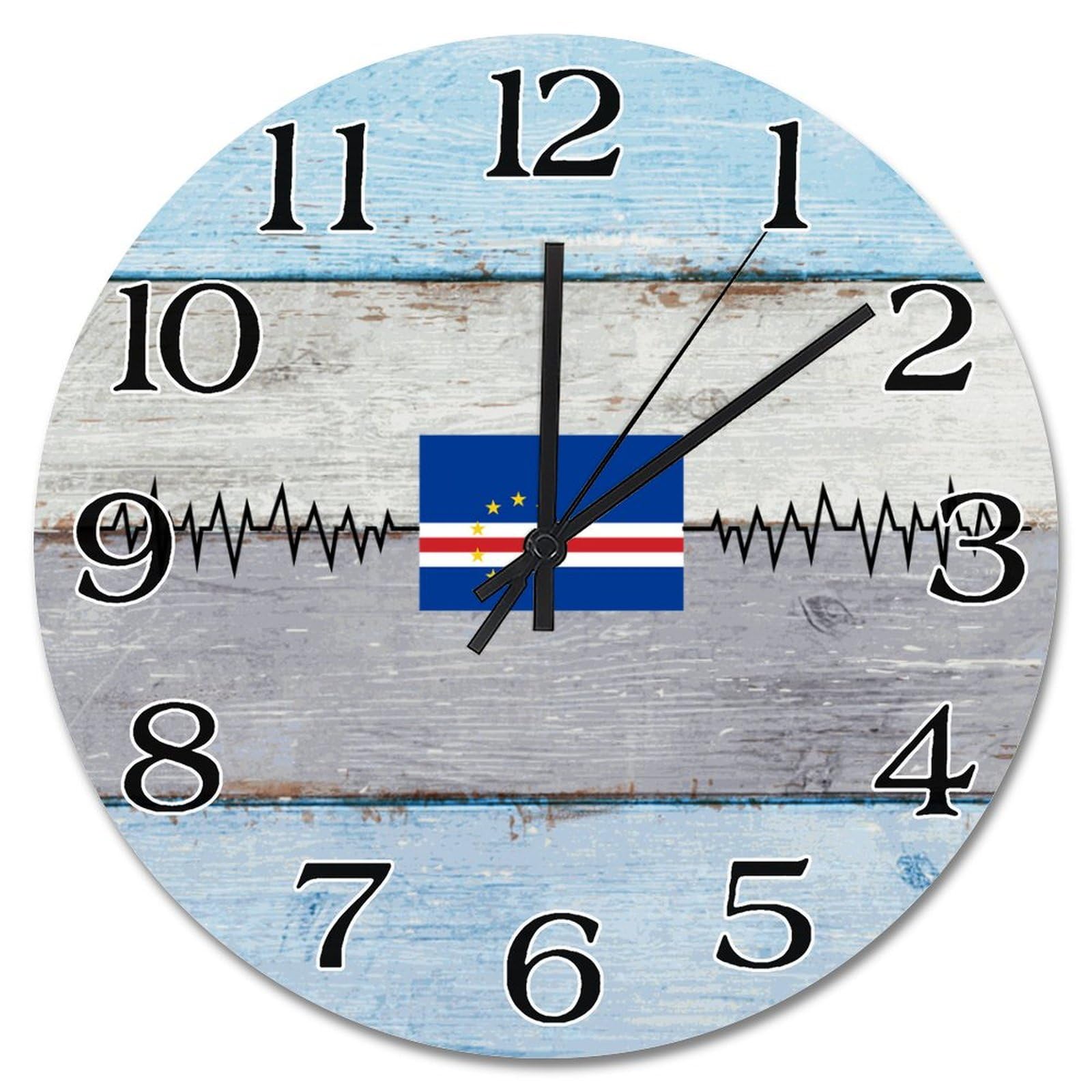 Horloge murale Cap-Vert en bois pour déco de ferme et salon 38cm