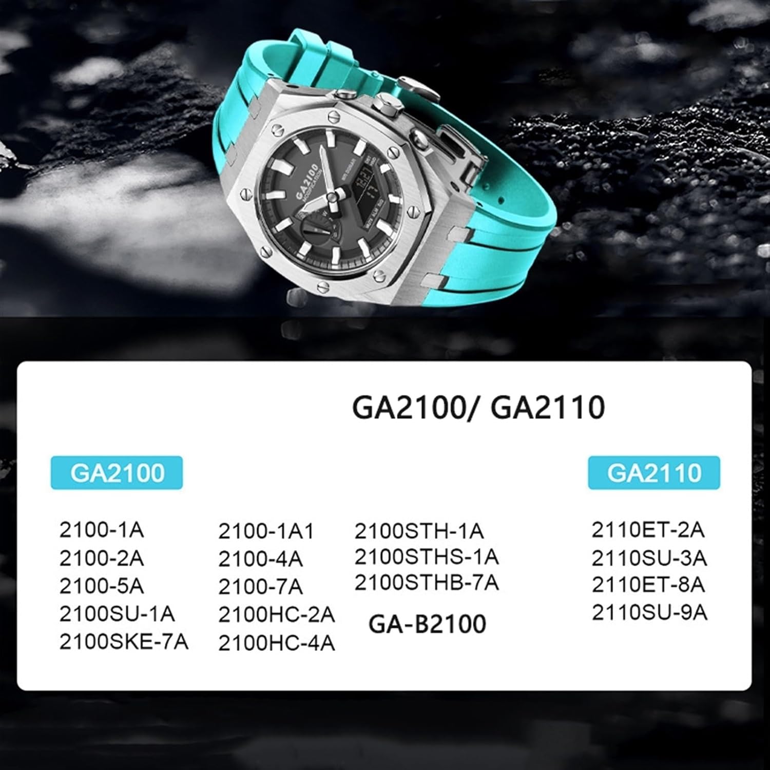 EZZON For GA2100-4A Metal Watch Case Silicone Watchband 316 Stainless Steel Modified Accessories Kit
