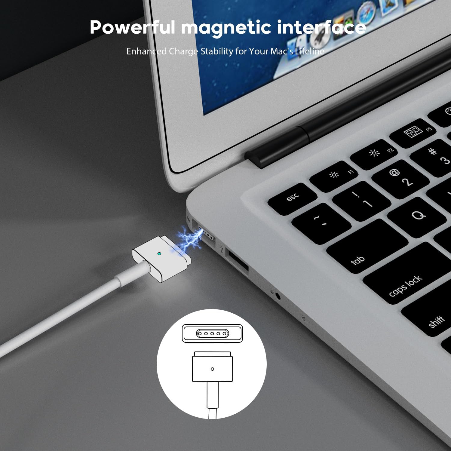 45W Magnetic MacBook Air Charger, Replacement for Mag2 T-Tip Shape AC Power Adapter, Fast Laptop Charging Connector Compatible with MacBook Air 11-inch and 13-inch After Mid 2012 (Between 2012-2017) - Image 2