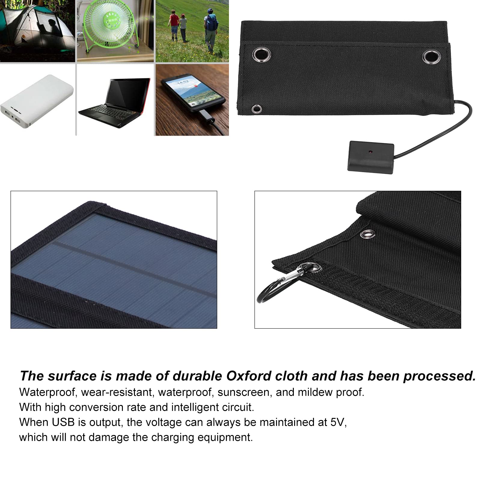 USB Solar Panel Foldable Portable Monocrystalline Solar Cells Charger 8W 5V USB Outdoor Oxford Cloth Fabric for Camping Hiking