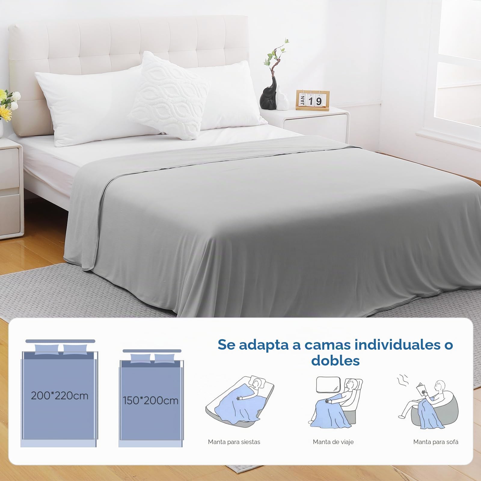 Marchpower Manta Verano Fresco-Gris, 200×220cm | ARC-Chill 3.0, con Fibra de Enfriamiento Japonesa Q-MAX>0.5,Transpirable Suave,Anti Estático,9 Caras,Alivia Sudor