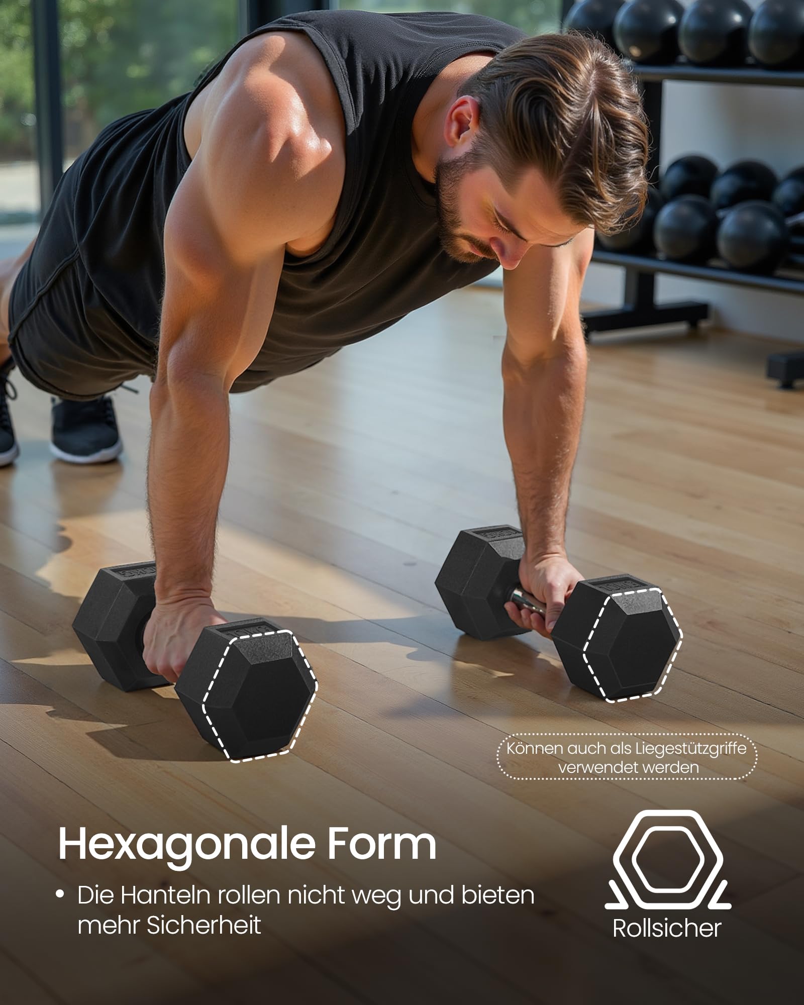 SONGMICS Hantelset, Hanteln 2er Set, Hexagon, Kurzhantel-Set, 2 x 5 kg,2 x 10 kg,für Workout, Fitnesstraining, Gewichtheben für Zuhause, Fitnessstudio