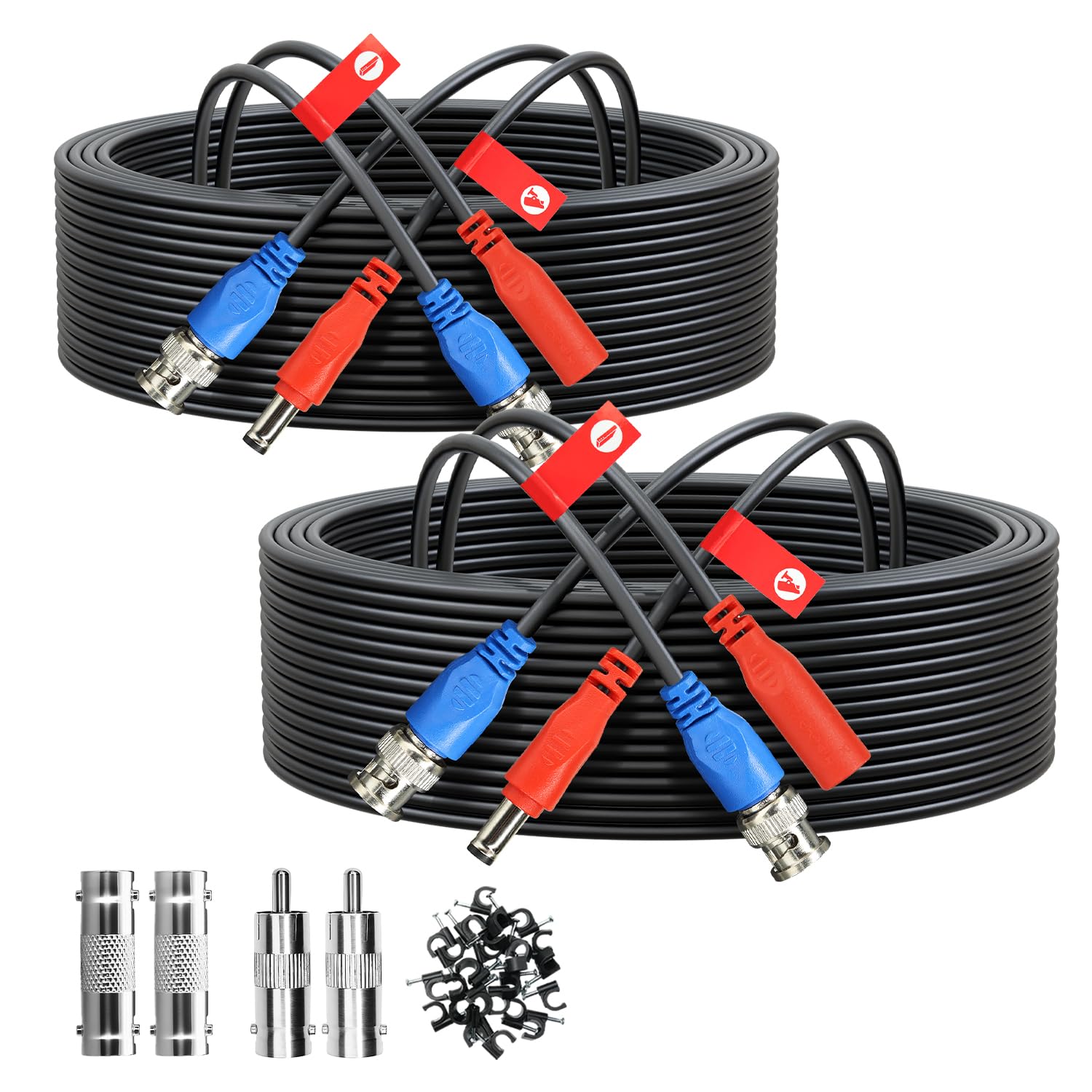 ANLINK 2 Pack 33FT/10M All-in-One Video Power Cable, Premade BNC Video Power Cable Extension Wire for CCTV Security Camera DVR Surveillance Systems, with BNC RCA Connectors & Cable Clips (Black)