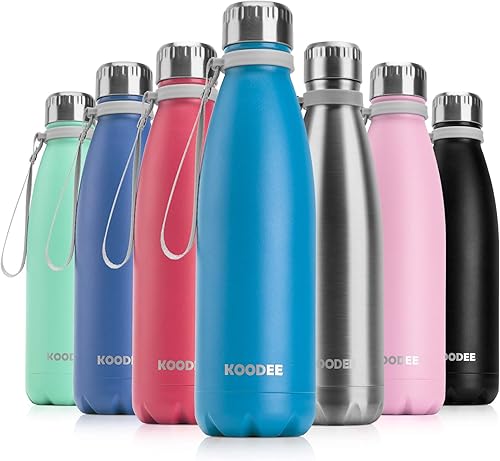 koodee Botella de agua de acero inoxidable de 17 onzas, doble pared aislada al vacío, botella de agua deportiva de metal sin BPA, a prueba de fugas
