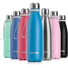 koodee Water Bottle-17 oz Stainless Steel Double Wall Vacuum Insulated Metal Water Bottle, Cola Shape Leak Proof Sports Water Bottle for Kids for School Sky Blue