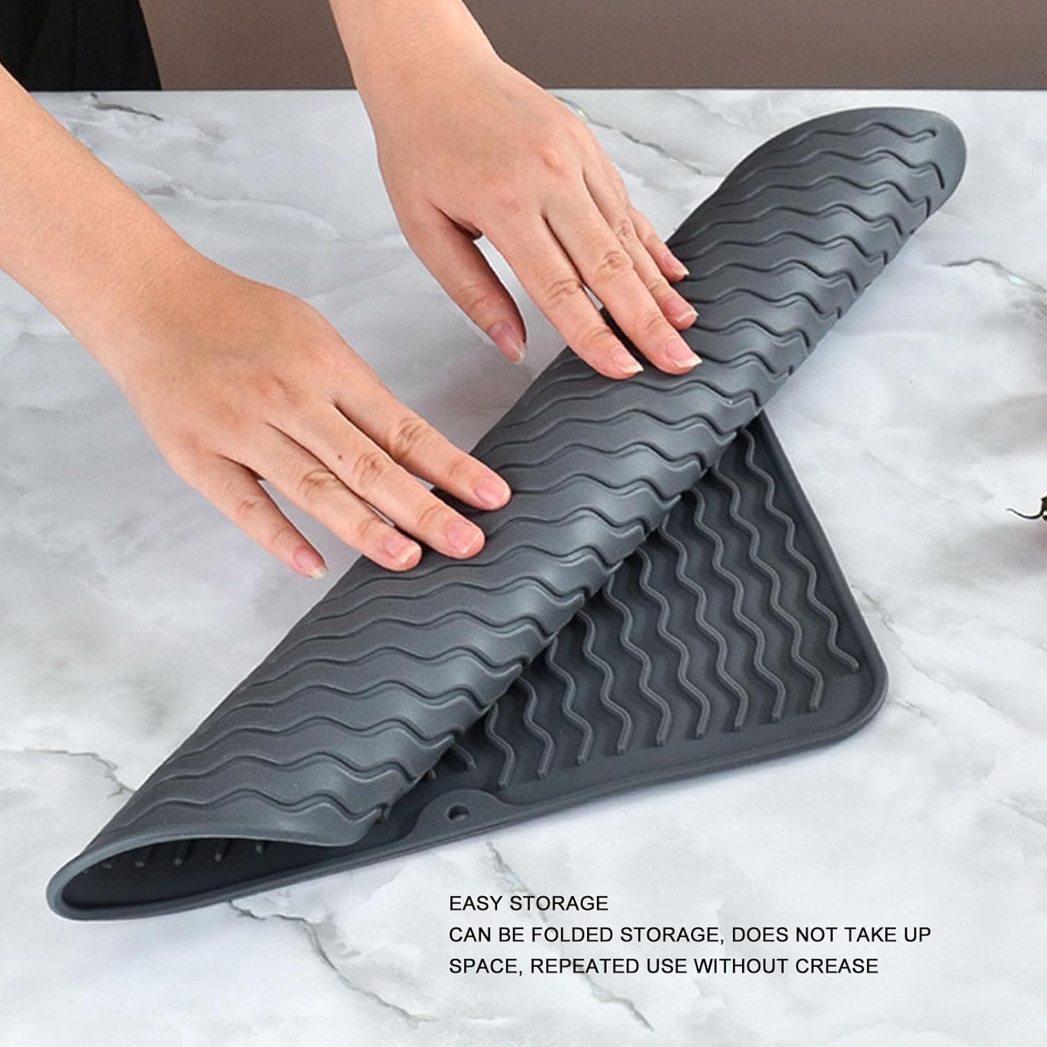 Dish Drying Mat Drainer Mat, Silicone Dish Drying Mat Non Slip Dish Drainer Mat with Tableware Fixed Slot for Kitchen Countertop Sink Refrigerator