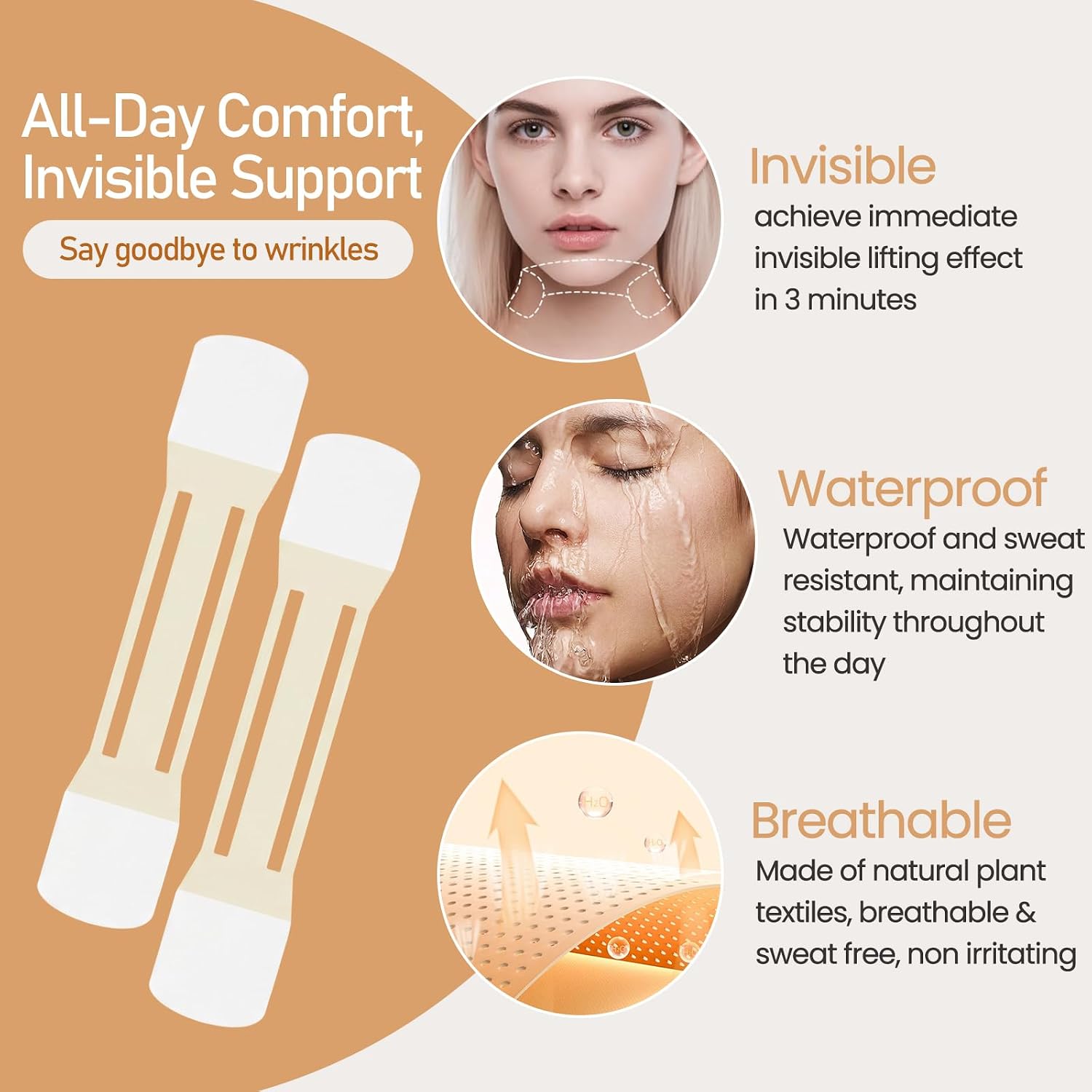 Neck Lift Tape, 40Pcs Neck Tape Lifting Invisible, Instant Neck & Face Tightening Patches for Sagging Skin, New Upgrade Waterproof & Breathable Elastic Lifting Strips for All Day