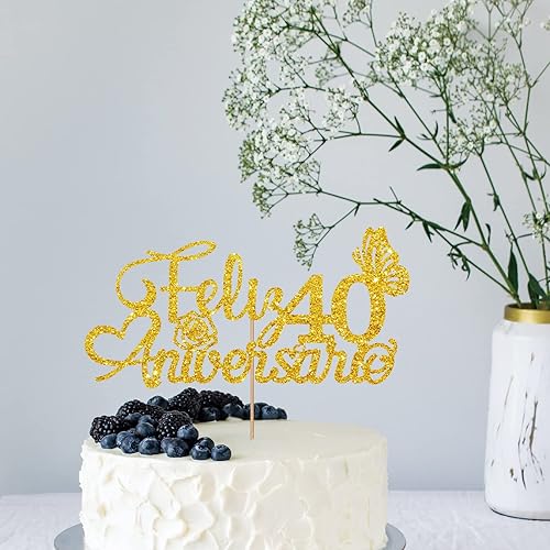 Miniatura 10 de Decoración de pastel de aniversario 50 dorado para decoración de fiesta de 50 aniversario, letrero de mariposa dorado con purpurina dorada,