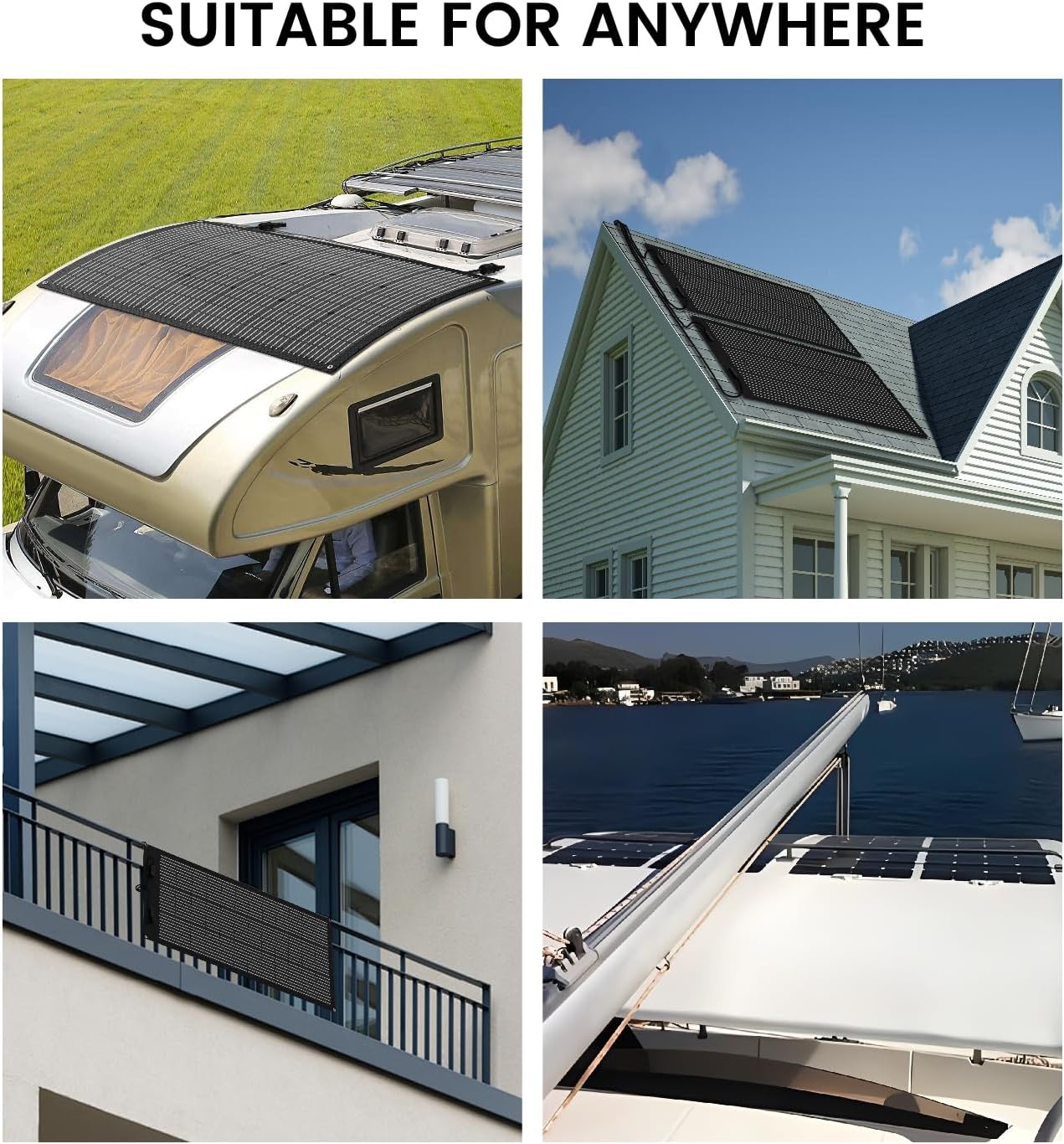 200 Watts Flexible Solar Panel, N Type Portable Bendable 24 Volts 10BB Mono Cell 25.3% Efficiency for RV Camping Home Boat Marine Curve Surface Black