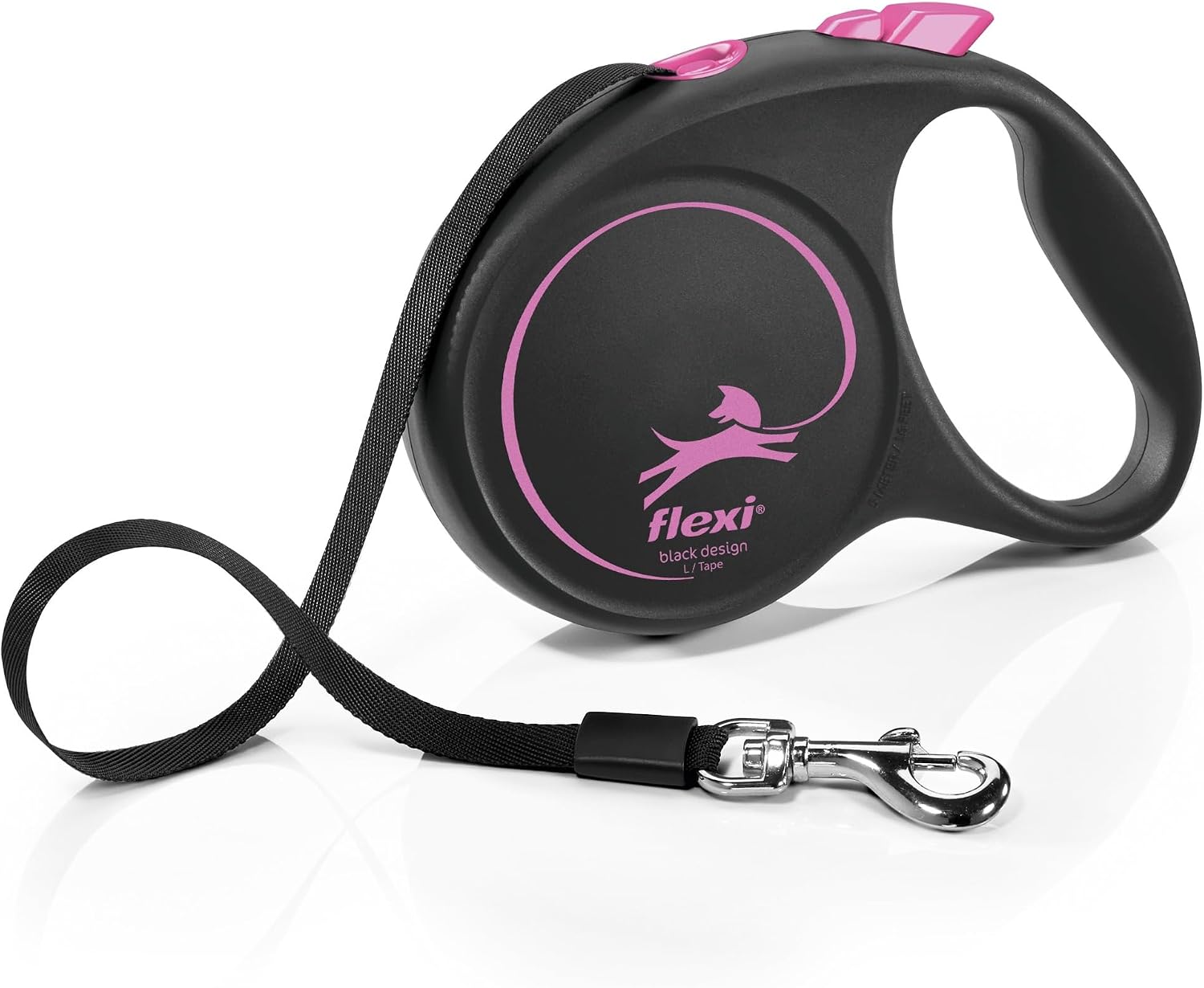 Flexi Black Design Tape Pink Large 5m Retractable Dog Leash/Lead for Dogs up to 50kgs/110lbs