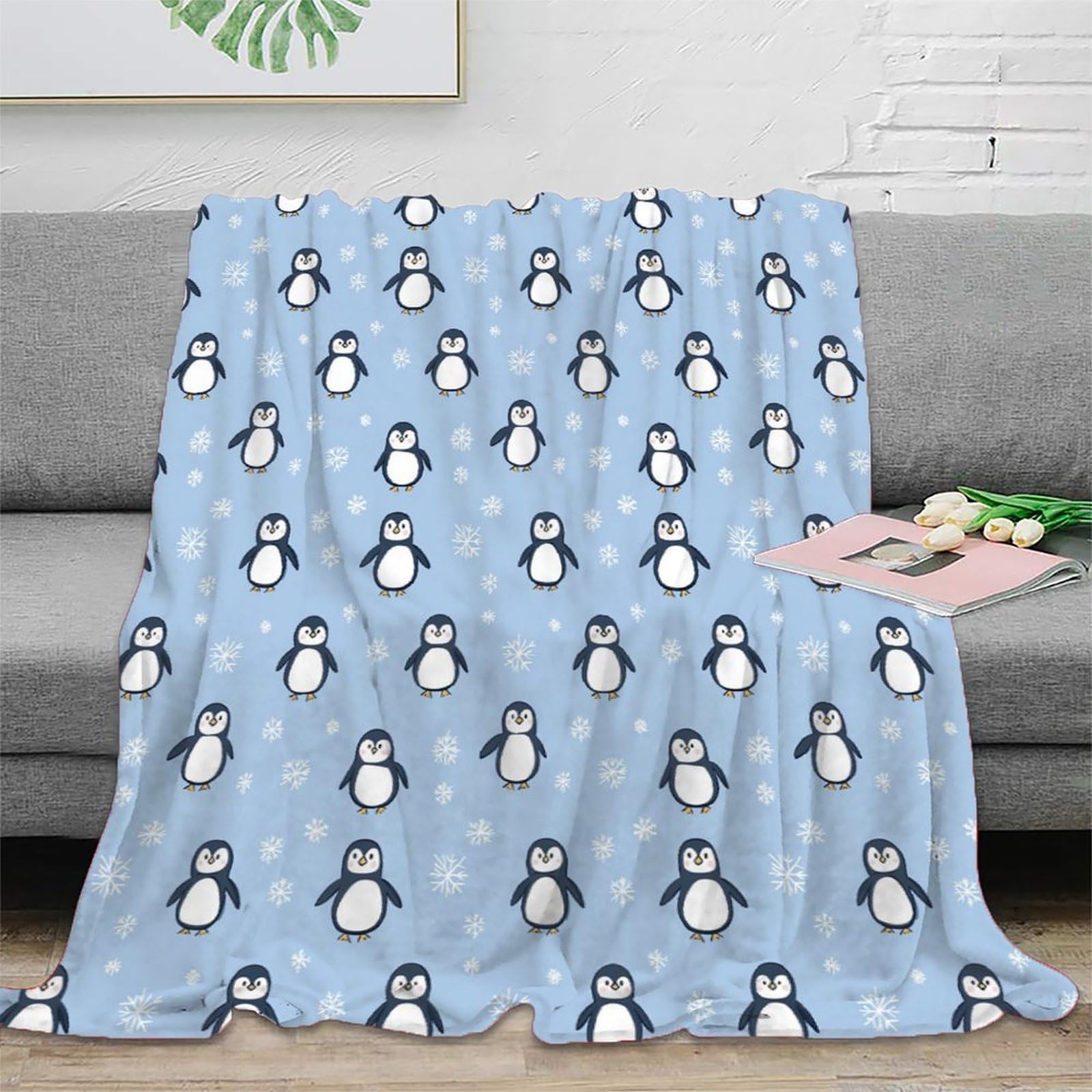 Couverture polaire pingouin 150x200cm en microfibre respirante pour lit une place et gamer