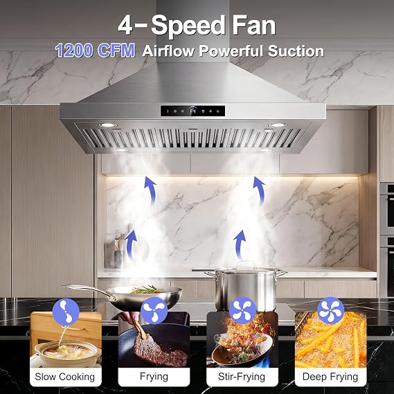 36 inch Island Range Hood Ceiling Mount 1200 CFM Stainless Steel Vent Hoods