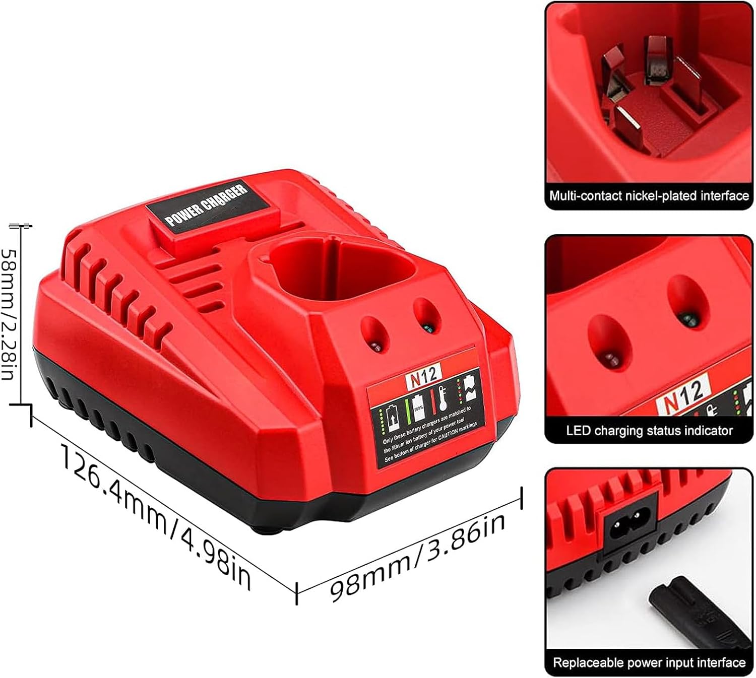 energup 2Pack 6500mAh 12V Replacement for Mil-Waukee Battery 12Volt + Charger Kit, for 48-11-2440 48-11-2411 48-11-2410, with a 48-59-2401 Charger for 12Volt Battery Charger