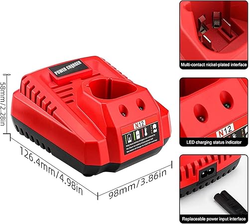 Miniatura 5 de Energup Paquete de 2 baterías y cargador de repuesto de 6.5Ah 12V para Milwaukee M 12, para 48-11-2440 48-11-2411 48-11-2410, con cargador