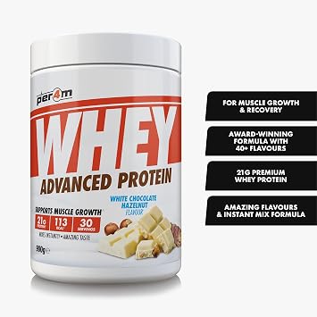 Per4m Whey Protein Powder | High Protein Shake for Muscle Growth & Recovery | Low Sugar Gym Supplement | Sports Nutrition Drink + Amino Acids (900g, White Chocolate Hazelnut)