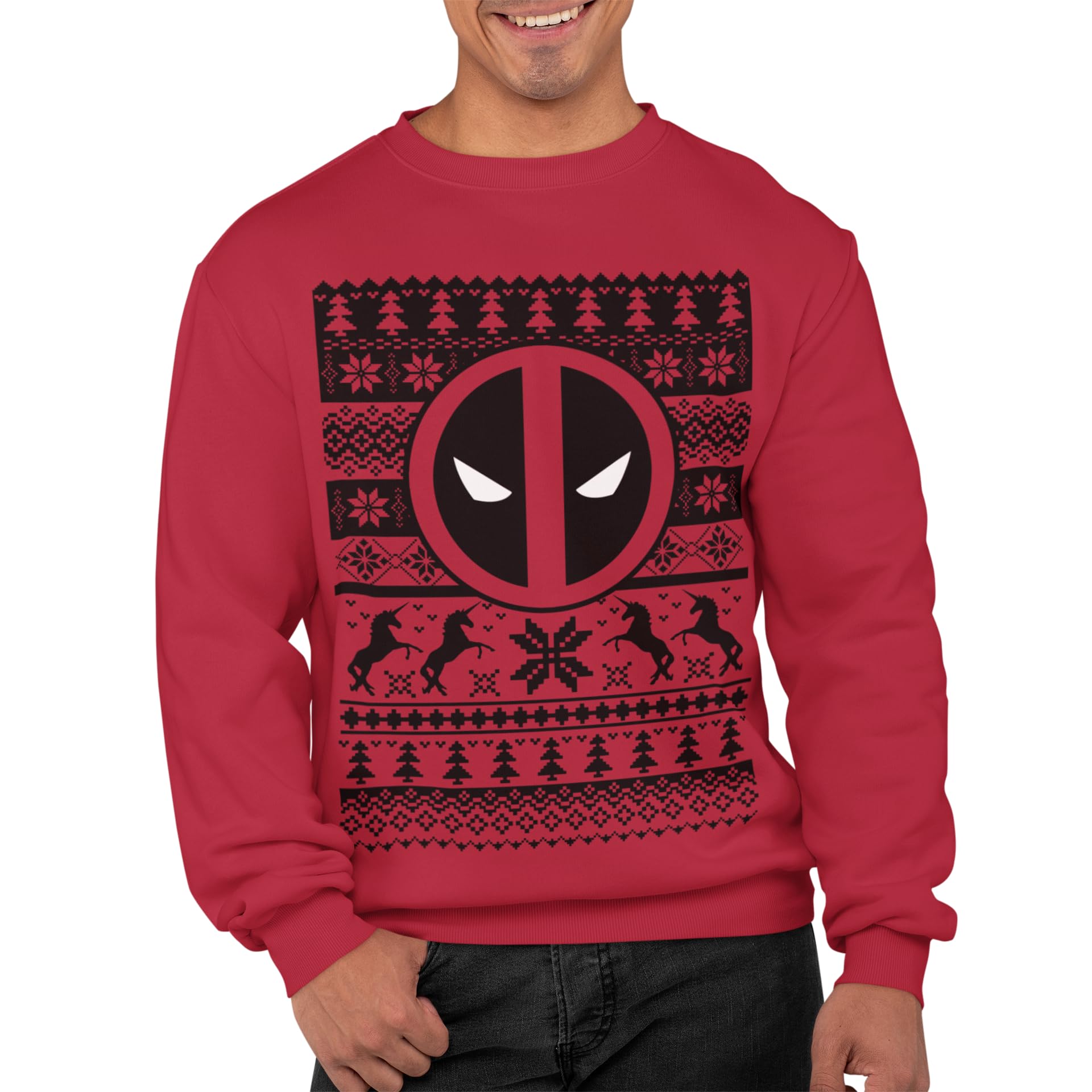 Graphic Impact Unisex Red Inspi Action Hero Ugly Christmas Ugly Xmas Jumper Xmas Sweatshirt Adults Sweater Christmas Jumper (, Xlarge)
