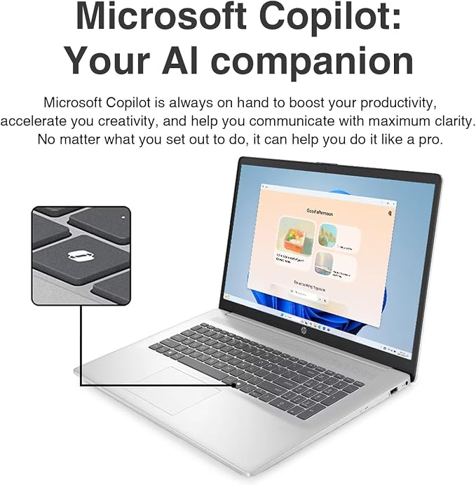HP 17 AI Copilot+ Laptop 17.3" IPS FHD Display (Intel Ultra 7-255U (12 NPU Tops), 16GB DDR5, 4TB PCIe SSD, Backlit KB, 720p HD Webcam, WiFi 6, BT 5.4, Win 11 Home S-Mode) w/DKZ USB Port Expander miniatura 5
