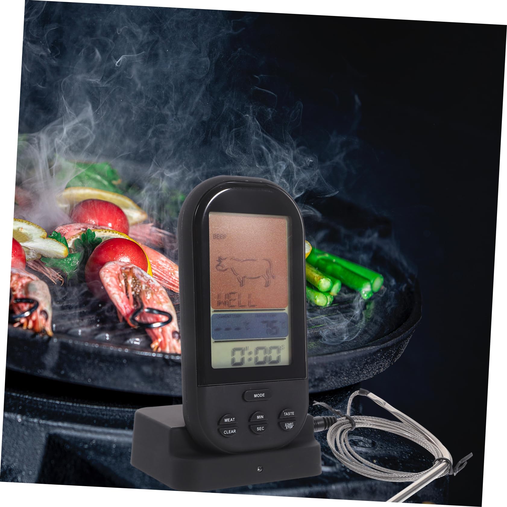 LIFKOME Kabelloses Digitales Fleischthermometer mit Großem Beleuchtetem LCD Display Fernmessung Vorprogrammierte Garstufen Timer Alarm für Grill Ofen Outdoor Bbq Smoker