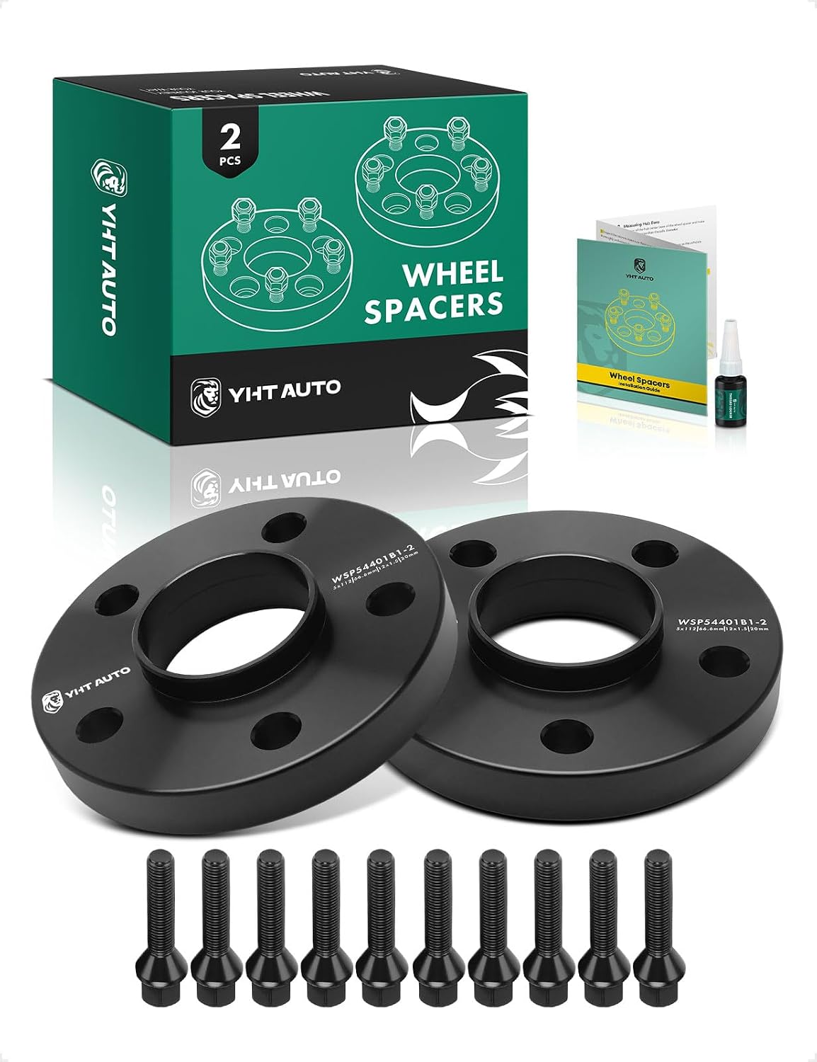 YHTAUTO 5x112mm Hub Centric Wheel Spacers 20mm Compatible with Mercedes-Benz C220, C230, C240, C280, C32 AMG, C320, C43 AMG, C55 AMG, SLK230, Tire Spacers w/ M12x1.5 Studs, 66.6mm Hub Bore 5 Lug 2PCS