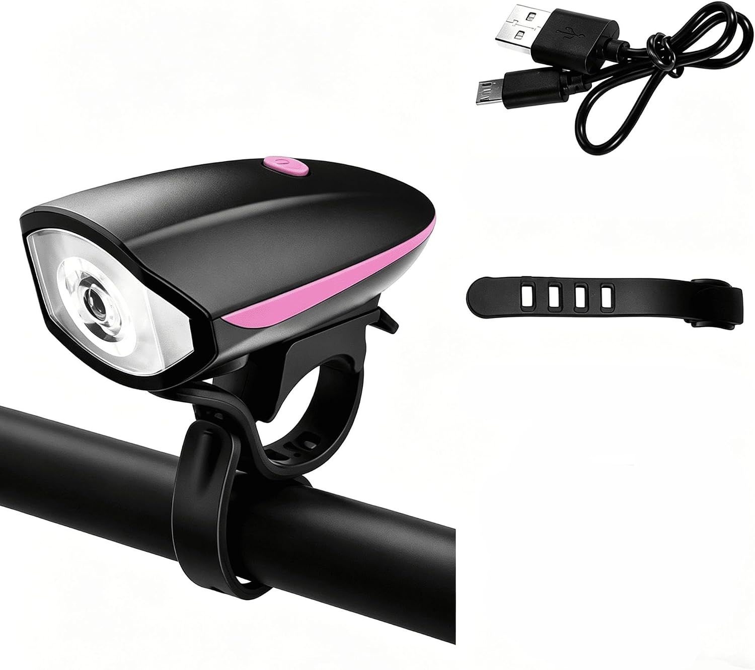 Rechargeable Bike Lights for Jamis Portal Carbon 2 2026,Night Riding Flashlight with Electric Bell Ultra Bright Waterproof Bike Headlight with Horn,Pink