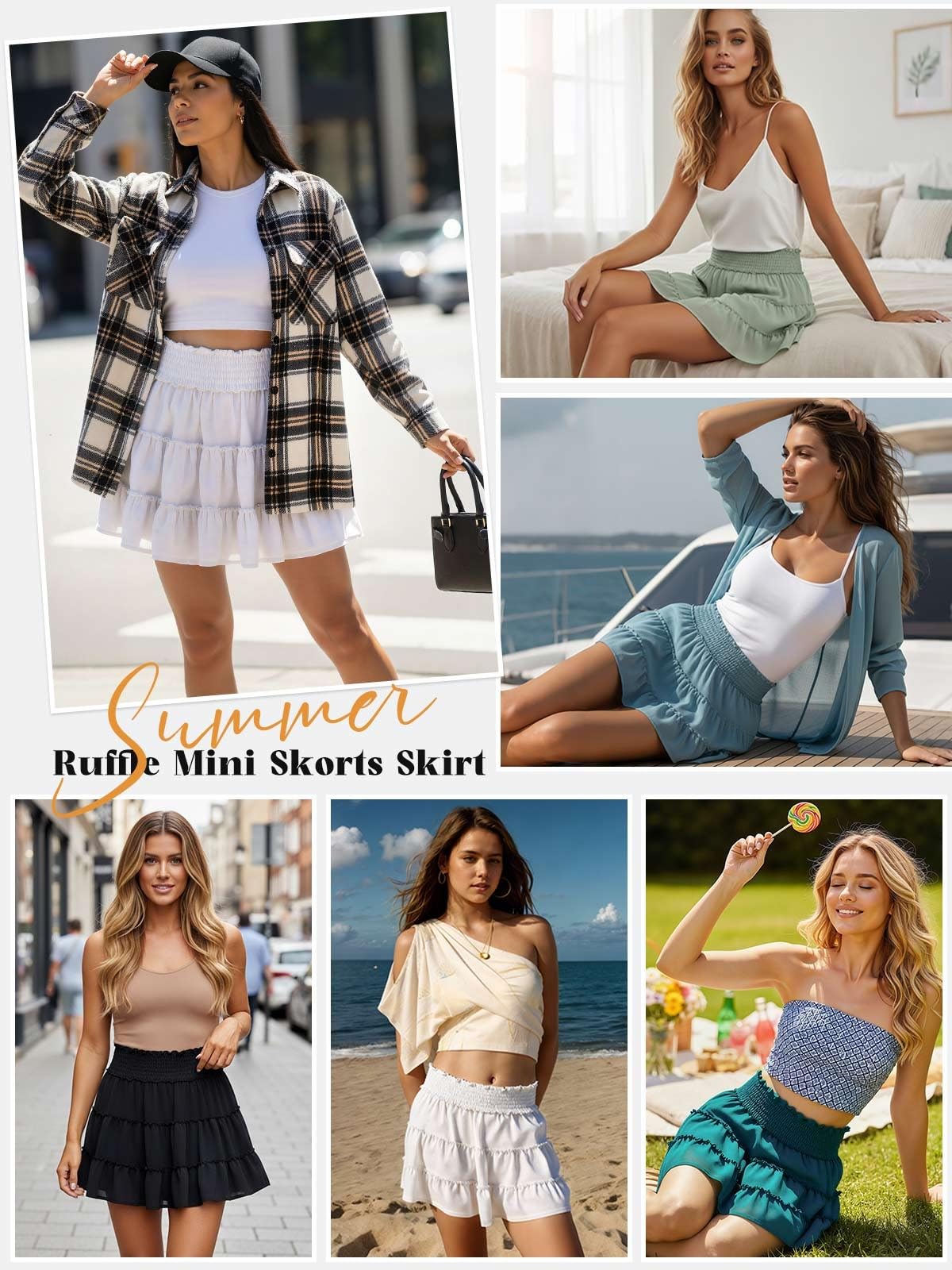 Yutdeng Falda Pantalon Mujer Casual Faldas Mujer Verano Elástica Cintura Alta Mini Falda Tenis con Interior Shorts Minifalda Volantes Gasa Pantalones Cortos Playa Pantalón Corto Deportiva Yoga Golf